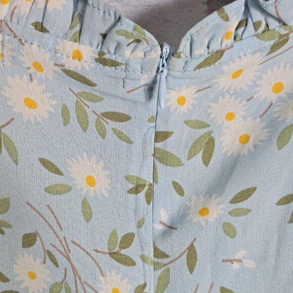 Nasty Gal Blue White Floral Daisies Short Sleeve Lined Sheer Cinch Mini Dress - Picture 8 of 9